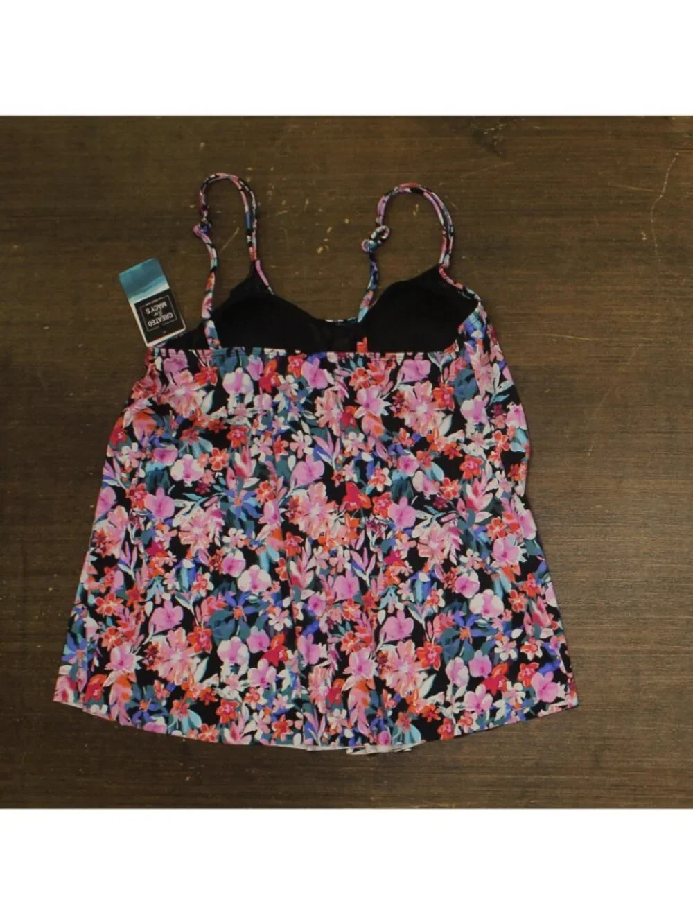 Swim Solutions Pleated Tankini Swim Top 806836 Black Multi 14